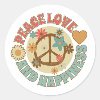 vrede liefde en geluk ronde sticker