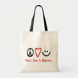 Vrede, liefde en geluk tote bag