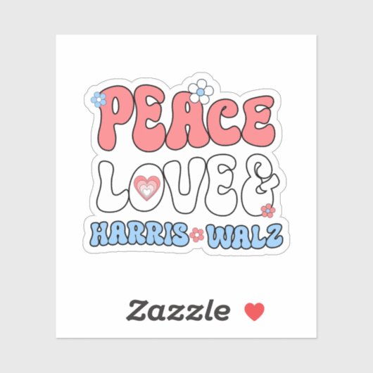 Vrede Liefde en Harris Walz Retro Hippie Style Sticker (Vel)
