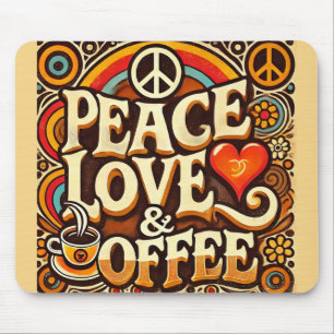 Vrede, liefde en koffie Retro Mousepad Muismat