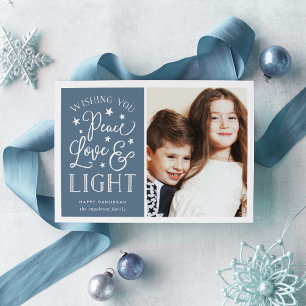 Vrede, liefde en licht Hanukkah-foto Feestdagenkaart