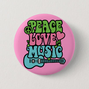 Vrede, Liefde en Muziek Ronde Button 5,7 Cm