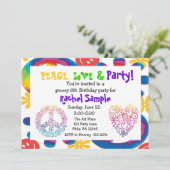 Vrede, liefde en partijuitnodiging kaart (Staand voorkant)