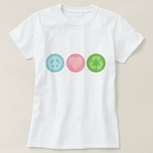 Vrede, liefde en Recyclen T-shirt (Design voorkant)