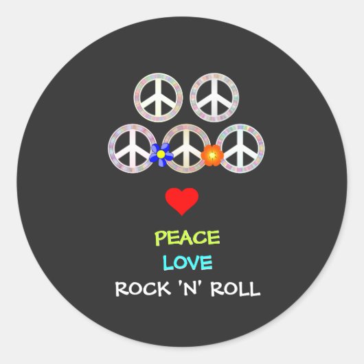 Vrede, Liefde en Rock 'n' Roll Ronde Sticker (Voorkant)