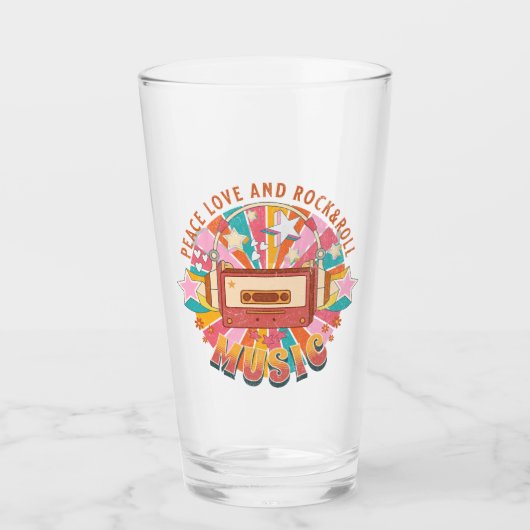 Vrede liefde en rock & roll glas (Voorkant)