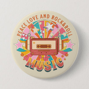 Vrede liefde en rock & roll ronde button 7,6 cm