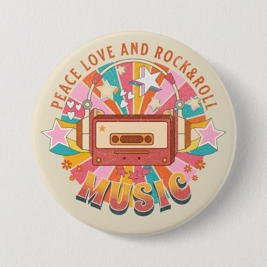 Vrede liefde en rock & roll ronde button 7,6 cm (Voorkant)