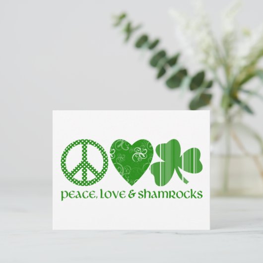Vrede, liefde en sjamrocks briefkaart (Staand voorkant)