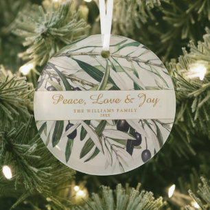 Vrede Liefde en vreugde  Olijftak Glas Ornament