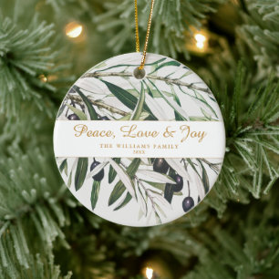Vrede Liefde en vreugde  Olijftak Keramisch Ornament