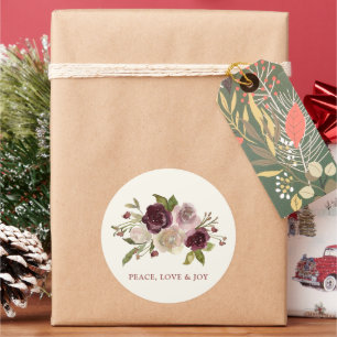Vrede Liefde en Vreugde Winter Boeket Zwart Vakant Ronde Sticker