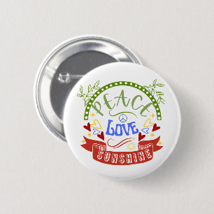 Vrede, liefde en zonneschijn ronde button 5,7 cm