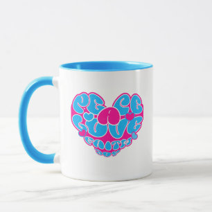 Vrede Liefde Geloof Vreugde Aqua Roze Hart Retro M Mok