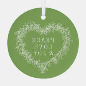 Vrede, liefde, groene maîtle kerst groen glas ornament (Achterkant)