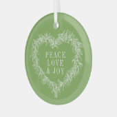 Vrede, liefde, groene maîtle kerst groen glas ornament (Voorkant links)
