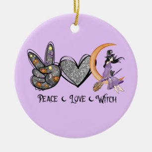 Vrede, liefde, heks keramisch ornament
