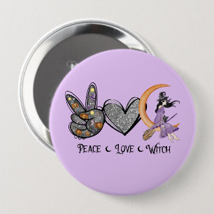 Vrede, liefde, heks ronde button 4,0 cm
