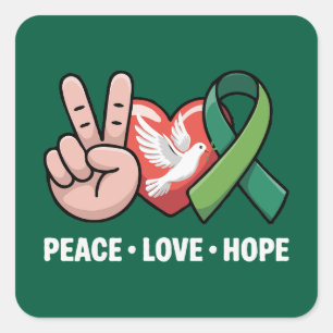 Vrede Liefde Hoop - Groen Lint Bewustwording & Ste Vierkante Sticker