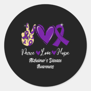 Vrede Liefde Hoop Paarse Lint Alzheimer Disease Aw Ronde Sticker