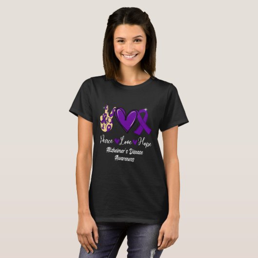 Vrede Liefde Hoop Paarse Lint Alzheimer Disease Aw T-shirt (Voorkant volledig)
