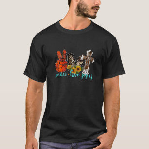 Vrede Liefde Jezus Luipaard Western Koehuid Zonneb T-shirt