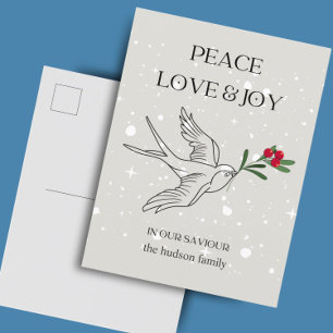 Vrede Liefde Joy Bird Red Berry Sneeuw Kerstmis Briefkaart
