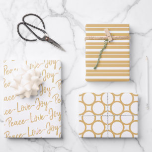 Vrede, liefde, Joy Gold en White kerstwrapping Inpakpapier Vel