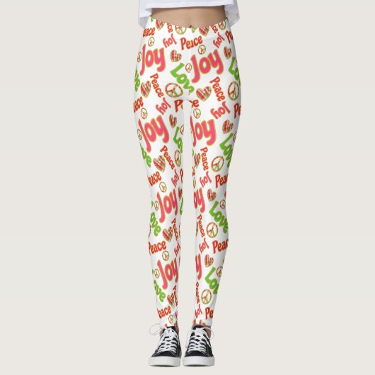 Vrede Liefde Joy Hippie Boho Retro Kerstvakantie Leggings (Voorkant)