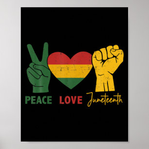 vrede liefde juneteenth met Afrikaanse vlag hart e Poster
