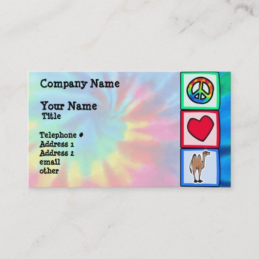 Vrede, liefde, kamelen visitekaartje (Voorkant)