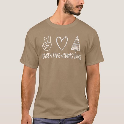 Vrede Liefde Kerstmis met Hart en Kerst V T-shirt (Voorkant)