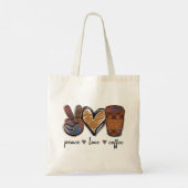 Vrede, liefde, koffie tote bag (Achterkant)