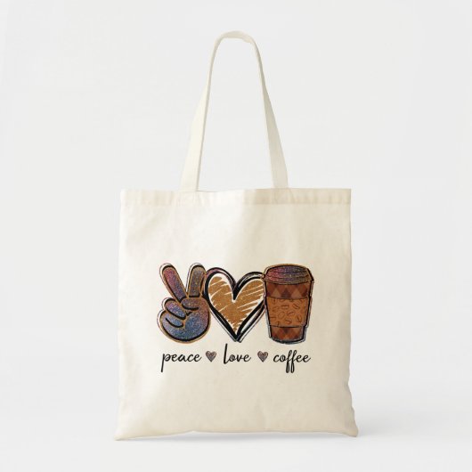 Vrede, liefde, koffie tote bag (Voorkant)