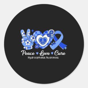 Vrede Liefde Kuur Blauw Lint Hydrocefalus Bewustzi Ronde Sticker
