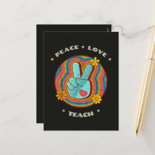 Vrede Liefde Lesgeven Vintage Retro 70s Hippie Feestdagenkaart