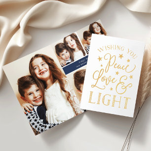 Vrede, liefde & licht Chanoeka Fotocollage Goud Folie Kaarten