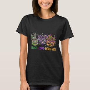 Vrede Liefde Mardi Gras Masker Kralen Voor Vrouwen T-shirt