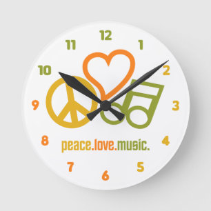 Vrede - Liefde - Muziek aangepaste wandklok Ronde Klok