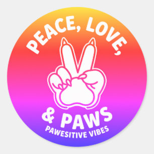 Vrede Liefde & Poten Poes Positieve Vibes Hond Lie Ronde Sticker