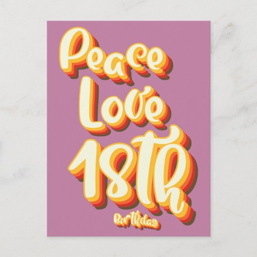 Vrede Liefde Roze Retro Groovy 18e Gelukkige Verja Briefkaart (Voorkant)