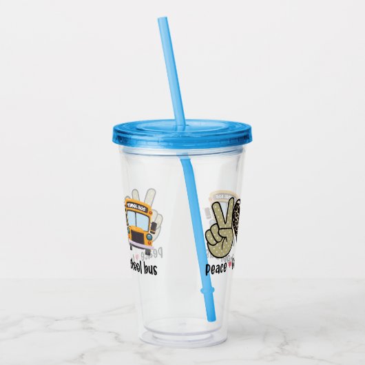 Vrede, liefde, schoolbus acryl drinkbeker (Links)