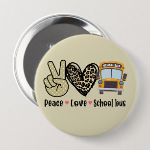 Vrede, liefde, schoolbus ronde button 4,0 cm