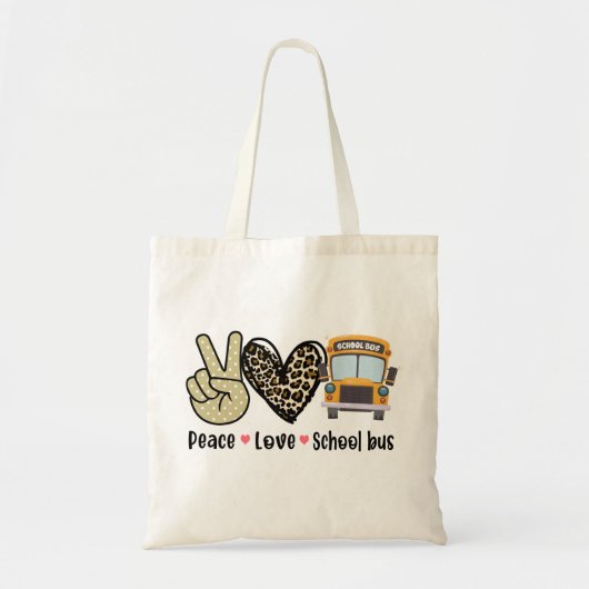 Vrede, liefde, schoolbus tote bag (Voorkant)