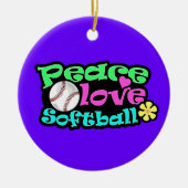 Vrede, liefde, Softball Keramisch Ornament (Voorkant)
