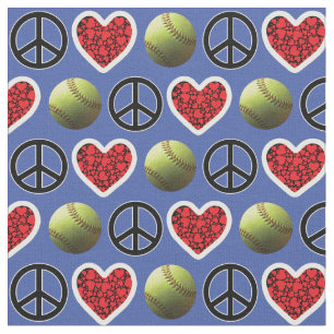 Vrede, liefde, Softball op blauw design Stof