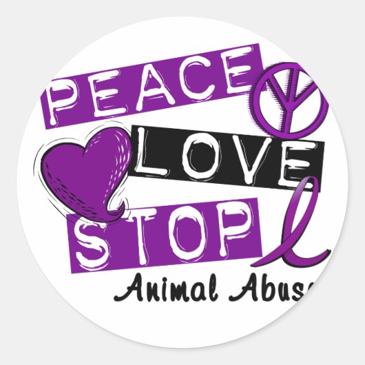 VREDE LIEFDE STOP dierenmishandeling Ronde Sticker (Voorkant)