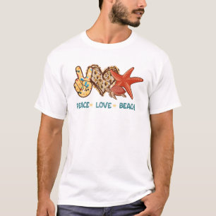 Vrede, liefde, strand   Hand-vrede, hart, schildpa T-shirt