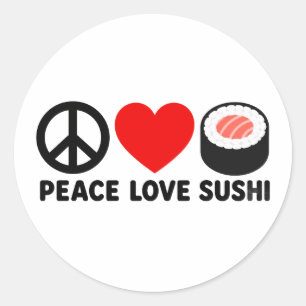 Vrede Liefde Sushi Schattig Japans Voedsel Cadeau Ronde Sticker