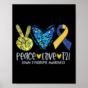 Vrede Liefde T21 Blauwe Gele Lint Down Syndroom Aw Poster